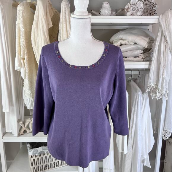 Christopher & Banks women's sz. large lavendar knit sweater, embellished 1530 - Picture 1 of 9
